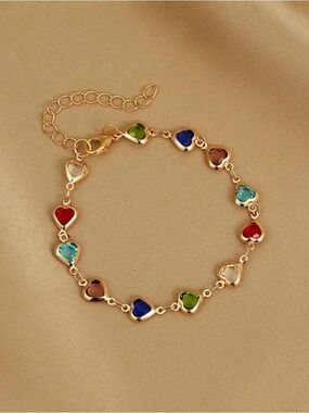 Gold Heart Multicolor Crystal Bracelet - Women Jewelry